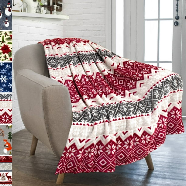 Christmas Throw Blanket 50 x 60 Christmas Flannel Theme Pattern Super Soft Fluffy Throw TV Blanket Decorative Blanket for Bed Couch Holidays White 